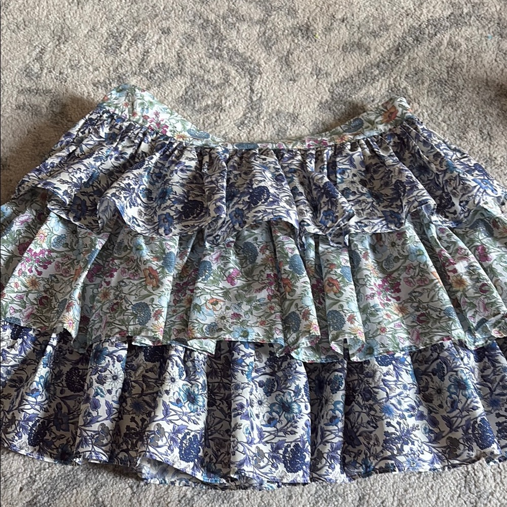 LoveShackFancy Black and Gray Ruffled Mini Skirt
